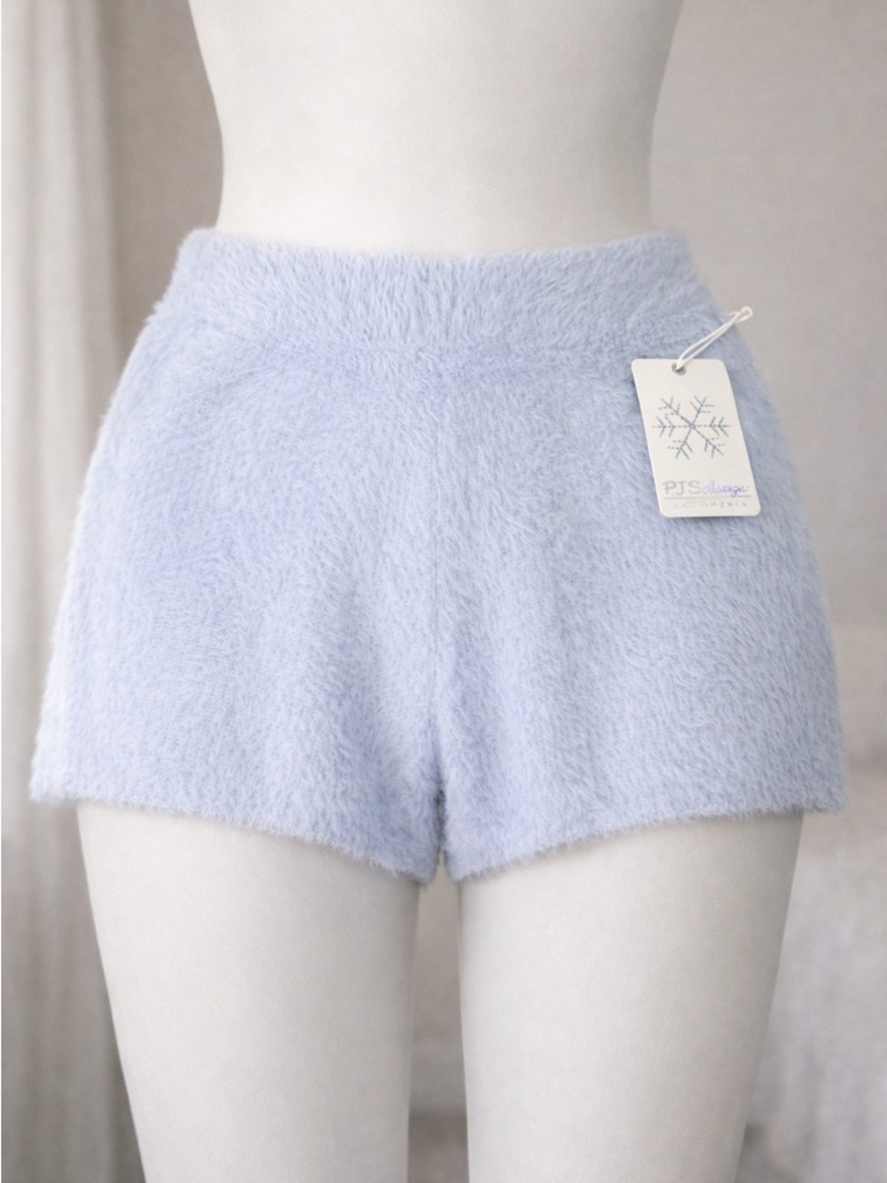 Cozy Plush High-Waist Women’s Shorts - Light Blue